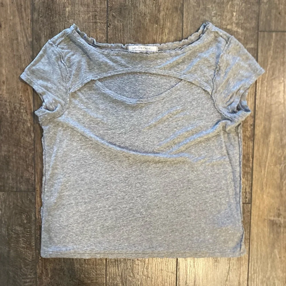 we the free/free people june cutout linen blend tee in grey - Picture 2 of 5